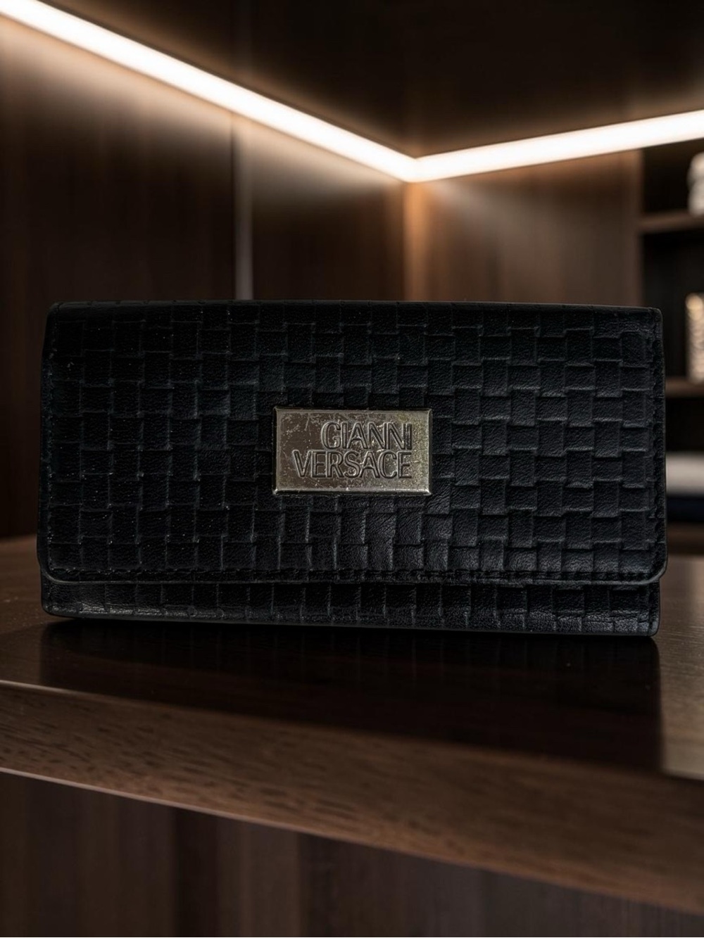 Gianni Versace Black Quilted Leather Key Holder Wallet